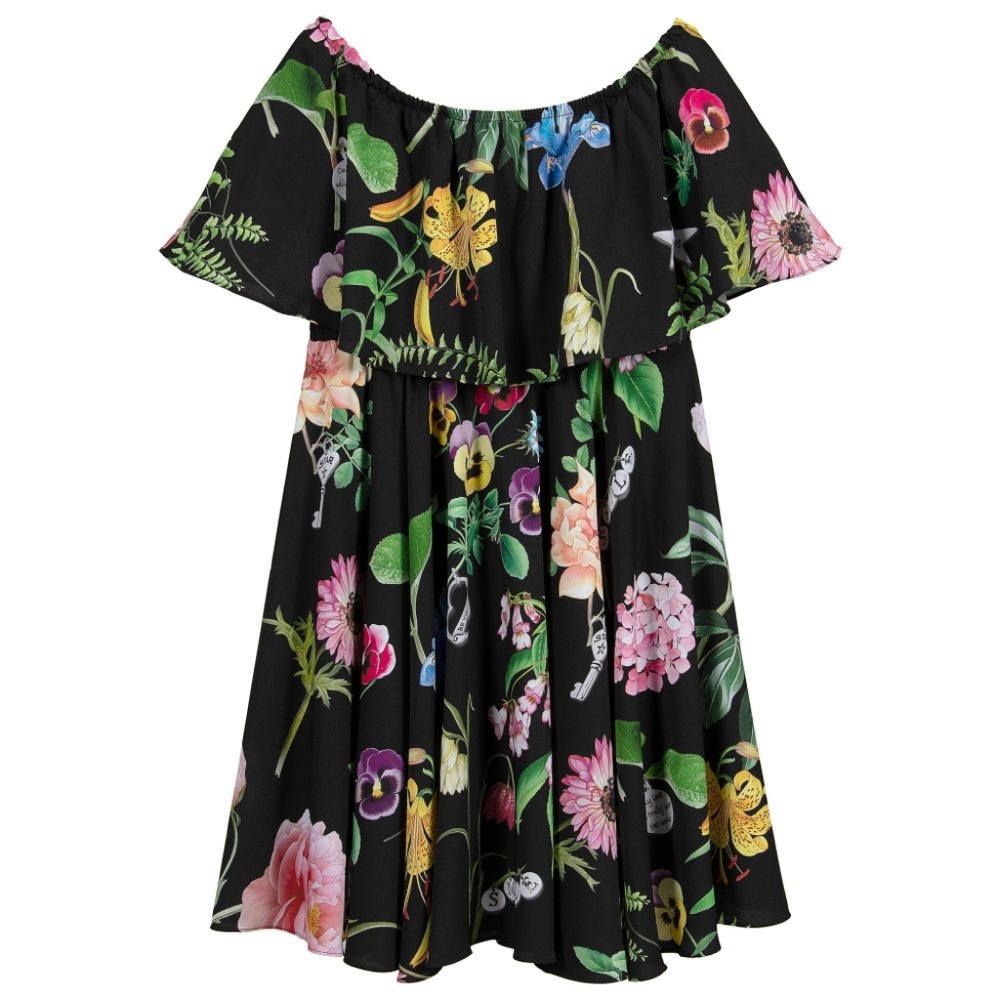ELSY GIRLS BLACK FLORAL CRÊPE DRESS